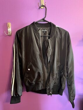 Black Bomber Jacket with White Stripes